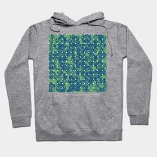 Abstract Blue Floral Polka Dots on Green Hoodie